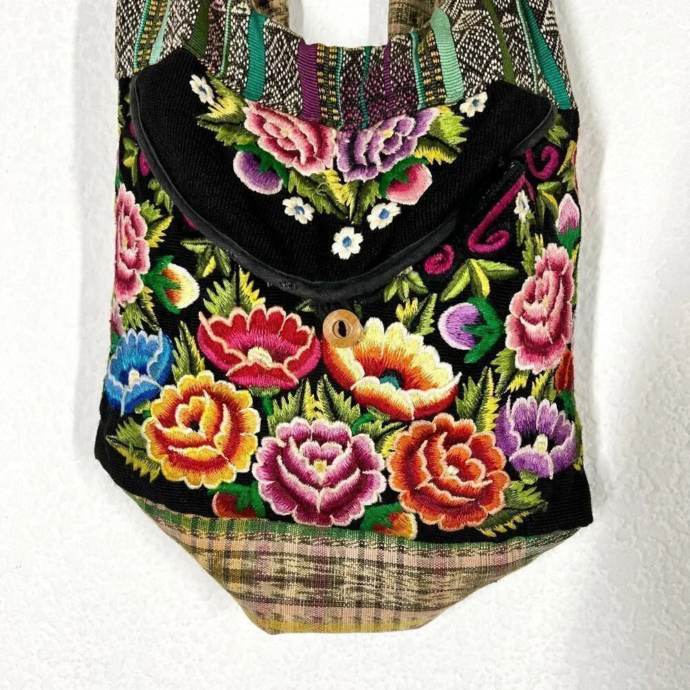 Boho Messenger Hobo Bag Purse Embroidered Floral Colorful Hippie Artisan